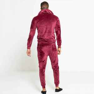 Custom Logo Jogger and Zip-up <b>Hoodie</b> <b>Velour</b> Tracksuits for Men - Product Image 3