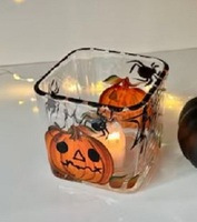 Halloween-Spezial Weihnachten Ostern Leeres Quadratisches Glas Handgefertigtes Umweltfreundliches Wiederverwendbares Votivkerzen-Glas Kürbis-Design für Zuhause