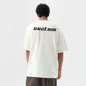 Camiseta de Algodón Grueso de 300GSM para Hombre, Estilo Oversize, Vintage, Lavada y Desgastada, con Gráficos Personalizados, Venta al por Mayor - Product Image 3