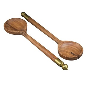 Ensemble de cuillère et de fourchette de service en bois populaires avec manche noir design, pour la maison, les hôtels, les restaurants - Product Image 2