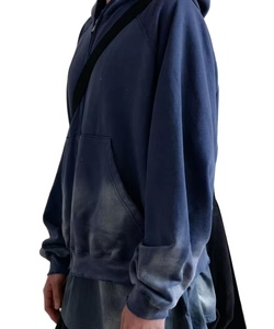 Sweats à capuche zippés pour hommes en polaire unie délavée à l'acide effet soleil, style urbain épais, avec logo personnalisé brodé pour hommes - Product Image 4