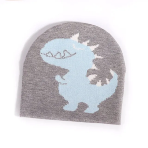 Automne et hiver enfants Jacquard Beanie chapeaux avec motif dinosaures mignon enfants couleur unie en peluche chaud bonnets casquette - Product Image 4