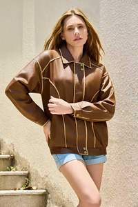 เสื้อโค้ทหนังแกะสำหรับผู้หญิง งานถักสั่งทำพิเศษ ขายส่ง ทรงหลวม แฟชั่น นุ่ม หนังแท้ บริการ OEM - Product Image 3