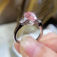 Anillo Fino de Plata 925 Original con Zirconia Rosa en Forma de Pera, Bañado en Rodio, Joyería para Compromiso, Boda, Fiesta, Regalo para Enamorados