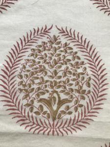 Tela de Algodón Estampada a Mano con Diseño Tradicional Indio de Árbol Buti Circular, Textil Artesanal - Product Image 2