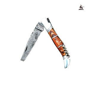 Gran oferta, cuchillo de bolsillo plegable de acero de Damasco hecho a mano personalizado, mango de madera de cuero, hermosos cuchillos para acampar al aire libre, soporte OEM - Product Image 2