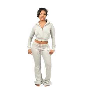 Nouvel ensemble deux pièces pour femme 2026 – Ensemble de détente en coton avec veste zippée et legging pour le fitness - Product Image 1