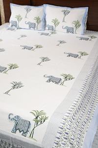 Elephant Indian Design Cotton Bedshee With 2 <b>Pillow</b> Covers Hand Block Printed Bedsheet for Home Decor - Product Image 4