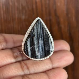 Trending Hot selling Wholesale Original <b>Black</b> Tourmaline Druzy Gemstone 925 Sterling Silver <b>Ring</b> for <b>Women</b> Factory Price Jewelry - Product Image 1