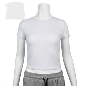 Camiseta OEM con logotipo personalizado para niña, Camiseta ajustada de algodón liso de verano, Camiseta corta recortada para mujer - Product Image 6