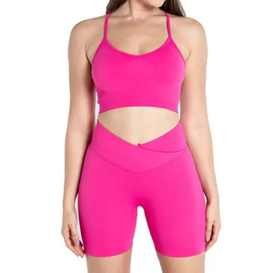 ชุดสปอร์ตบราและกางเกงขาสั้น2ชิ้นชุดเล่นโยคะผ้าไนลอนสแปนเด็กซ์ขนาดใหญ่พิเศษออกแบบได้ตามต้องการ - Product Image 6