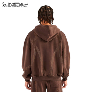 Mới Đến Người Đàn Ông Của Sô Cô La Màu Nâu Áo Chất Lượng Cao Cấp Jersey Đầy Đủ Dây Kéo Phong Cách Giản Dị Với Rhinestone Cho Mùa Thu Mặc - Product Image 2