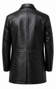 Manteau long en cuir véritable pour homme, double boutonnage, col à revers, en cuir de vache, vêtement d'extérieur pour l'hiver - Product Image 4