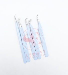 High Quality Somofy Enterprises Stainless Steel Russian Volume <b>Lashes</b> Eyelash Tweezers 10mm Precision Narrow Fine Tips - Product Image 3