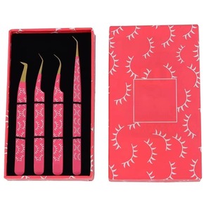 Pince à épiler antistatique Diamond Grip de haute qualité et durable pour extensions de cils, ensemble de 4 outils de beauté de précision en acier inoxydable noir professionnels - Product Image 6