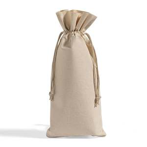 Sac en coton et jute pour bouteille de vin naturel, avec fermeture à cordon, biodégradable - Product Image 2