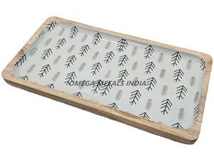 Ensemble de plateaux en bois rustiques avec poignées en fer solides et design élégant en grain naturel pour la maison et le café - Product Image 3