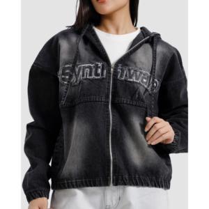 Veste en jean délavée à capuche pour femme, sweat-shirt confortable avec capuche élégante - Product Image 6