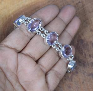 Bracelet en argent sterling 925 pour femme cadeau de noël Bracelet améthyste à facettes Bracelet de pierres précieuses taillées cadeau de mariage pour la mariée - Product Image 3