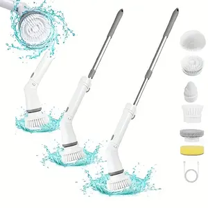 Long Handle Electric Cleaning Brush Spin Scrubber 6 Replaceable Brush Heads Household USB-C Charging Multifunction Floor Brush