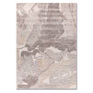 Tapis rectangulaire en laine et viscose tufté à la main, motif rayures abstraites, couleur ivoire, pour salon, chambre, couloir - TR-15257 - Product Image 1