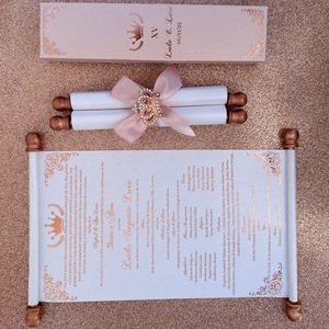 Inviti di Nozze Personalizzati in Rosa Pallido e Oro Rosa con Scatole e Nappine, Invito a Scorrimento <span class=keywords><strong>per</strong></span> Quinceañera e Festa dei 16 Anni - Product Image 1