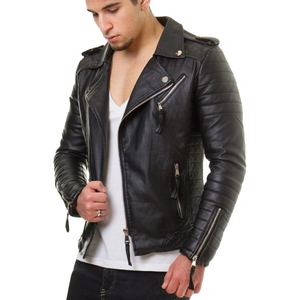 Recién llegado personalizado a prueba de viento casual negro montar motociclista hombres chaquetas de cuero elegante moda chaquetas de cuero genuino - Product Image 1