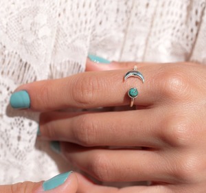 <b>Turquoise</b> Crescent Moon <b>Ring</b> Silver Plated Brass Celestial Adjustable <b>Ring</b> For Women Handmade Jewelry - Product Image 2