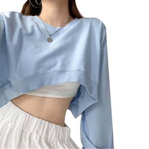 Sudadera con Capucha Corta de Manga Larga para Mujer, Estilo Casual, Holgada, con Bordado de Algodón - Product Image 3