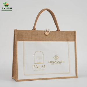 Foldable cotton white shopping bags with Jute incorporated material customizable logo & size eco friendly <b>shop</b> bags - Product Image 5
