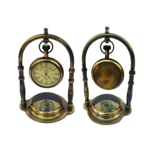 复古风格装饰海事黄铜仿古台钟带指南针家居装饰航海手表装饰