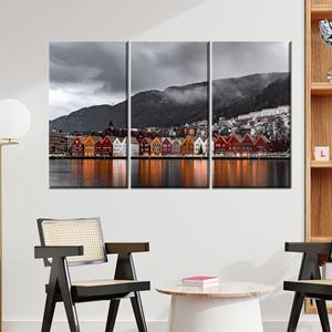 Toile imprimée : Scène vibrante du rivage norvégien pour une décoration élégante, 3P : Prête à accrocher - Product Image 1