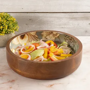 Cuenco de madera de acacia para servir, cerámica de alta calidad para fiestas, uso doméstico y en la cocina, novedad - Product Image 2