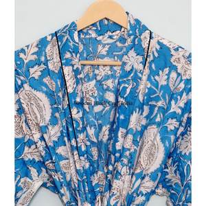 Peignoir kimono en coton imprimé à la main, style indien, pour la nuit/la plage/la maison, hiver, 100% coton - Product Image 4
