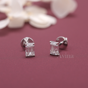 IGI Certified Lab Grown Diamond <b>Emerald</b> Cut <b>Stud</b> Earrings 18K White / Yellow & Rose Gold Solitaire Diamond Earrings - Product Image 1
