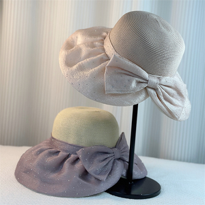 Chapeau <span class=keywords><strong>de</strong></span> pêcheur d'été pour femmes à grand bord pliable Denim plage chapeau <span class=keywords><strong>de</strong></span> soleil UV Protection solaire nœud papillon pour Sports <span class=keywords><strong>de</strong></span> plein air usage décontracté - Product Image 1