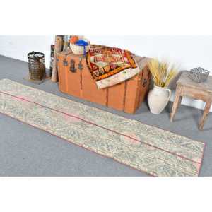 2x8.3 ft Vintage <b>Runner</b> Rug, Green <b>Red</b> Turkish Striped Wool Rug - Product Image 3