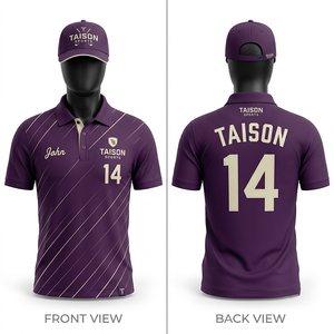 Maillot de golf pour homme violet 180 GSM en piqué de polyester respirant, broderie personnalisée, logo par sublimation, design à rayures, style premium - Product Image 1