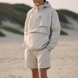 Costume de jogging ensemble court coupe-vent en nylon ensemble de shorts hommes imperméable deux pièces coupe-vent vêtements de rue ensembles de shorts de pluie hommes - Product Image 6