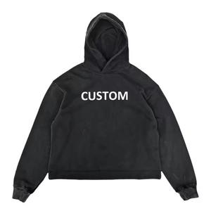 Oversized Pullover Custom Cropped Hoodies No <b>String</b> Thick Cotton Blank Cropped Raw Hem Hoodies - Product Image 6