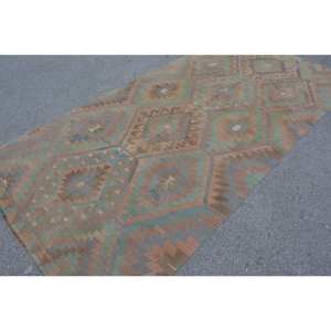 พรมถักสไตล์ตุรกีโบราณขนสัตว์สีเขียวน้ำตาล10.9ft 5.8ชิ้นทำด้วยมือมีลวดลายเย็บปะติดด้านหลังทำจากยาง - Product Image 2