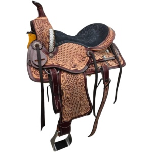 Selle de cheval de course de baril occidental léger en cuir occidental de qualité supérieure Taille 14 "à 18" pouces Selle de cheval de siège - Product Image 1