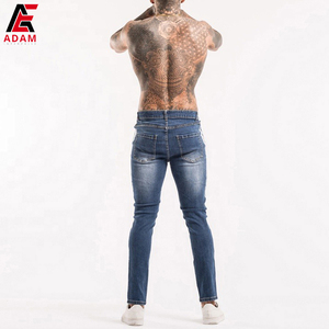 2023 nueva marca de pantalones vaqueros para hombre rayas blancas rasgadas Denim Slim Fit estilo recto transpirable-venta al por mayor telas a granel - Product Image 2