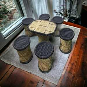 คุณภาพสูงเป็นมิตรกับสิ่งแวดล้อมไม้ไผ่ออตโตมันชุดตารางสําหรับในร่มกลางแจ้งระเบียงสวนคาเฟ่หรือสนามหญ้า - Product Image 6