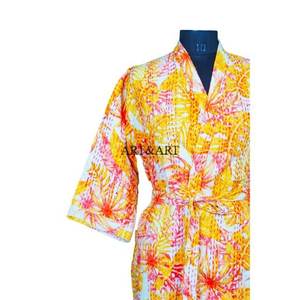 Kimono Floral Kantha de Algodón Hecho a Mano en India, Elegante para Mujer y Hombre, Ropa de Playa, Bata de Baño, Transpirable, de Alta Calidad, para Regalo - Product Image 4