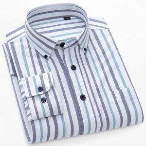 Camisa de manga larga para hombre 100% algodón Casual Regular Fit suave cómodo bolsillo Formal camisas de vestir ropa de hombre - Product Image 2