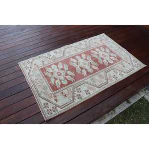 พรมตุรกีขนาดเล็ก 2.6x4.1 ฟุต พรมวินเทจ พรมลายตารางสีแดง - Product Image 2