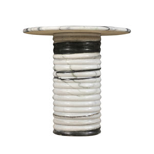 ORRIS LIVING Modern Black and White Marble Round <b>Nightstand</b> with Ribbed Pedestal Base for Bedroom and Living Room - Product Image 1