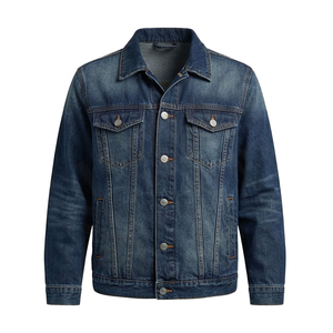 Vêtements personnalisés - Blouson bomber en denim vintage pour homme, bleu, en coton, col rabattu, style décontracté, simple boutonnage, coupe classique, hiver - Product Image 1