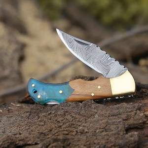 Premium Handmade Wholesale Damascus <b>Steel</b> Folding Knife High Quality Wooden Handle Outdoor Survival Customizedle with Sheath - Product Image 3